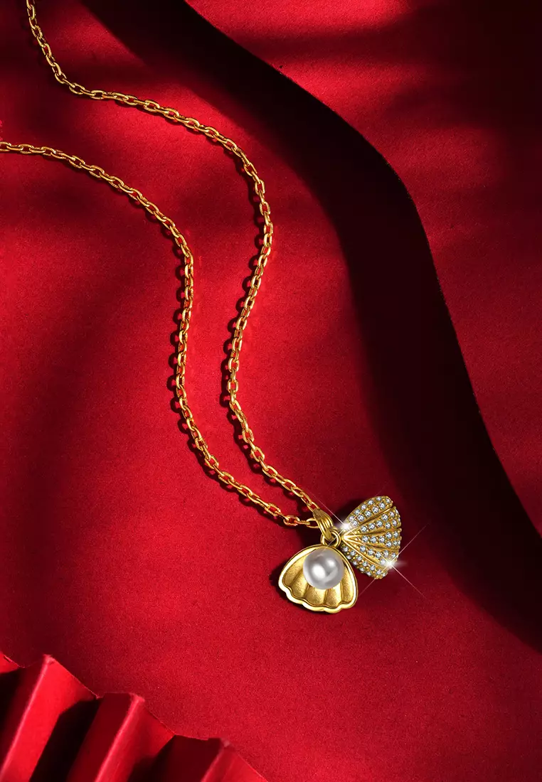 Kalung Wanita Titanium Pearl Shell Design Korea Fashion Cewek Original Necklaces