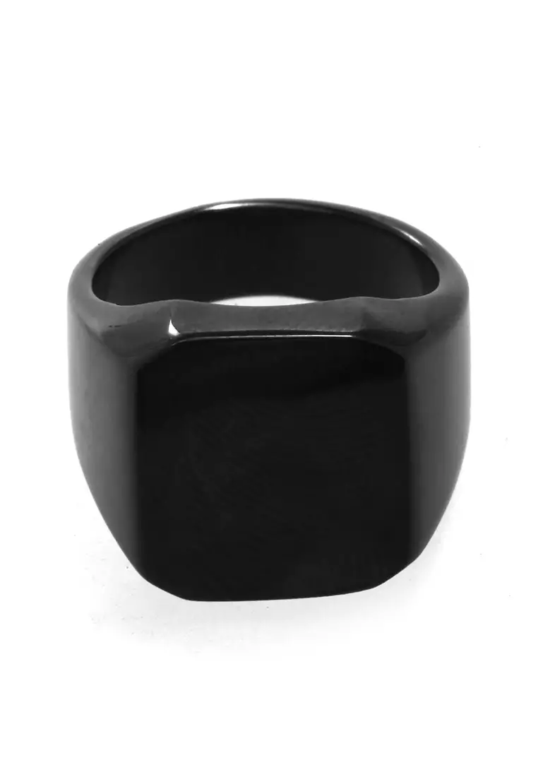 Daisy Aksesoris Pria Wanita Cincin Desain Kotak Material Titanium ORIGINAL - Black Glossy