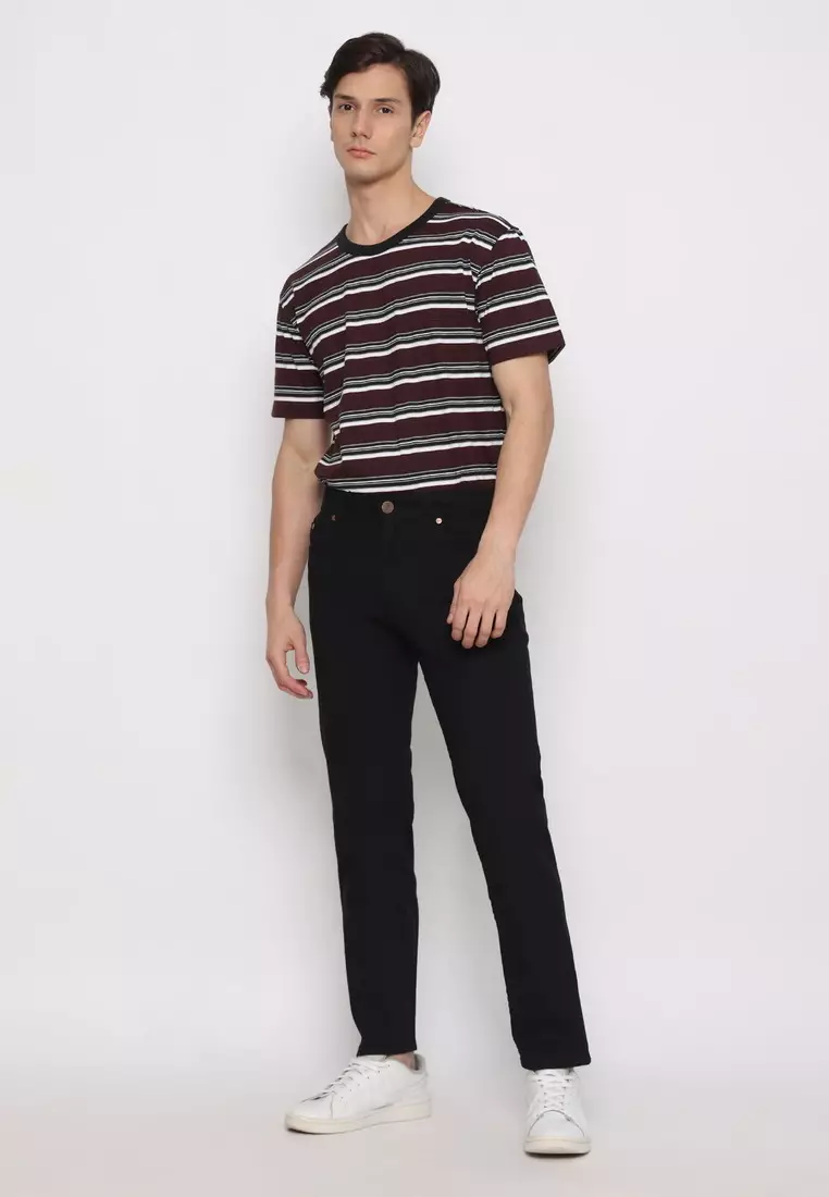 POLICE Celana Denim Stretch Panjang V Pocket Hitam Regular Fit Pria