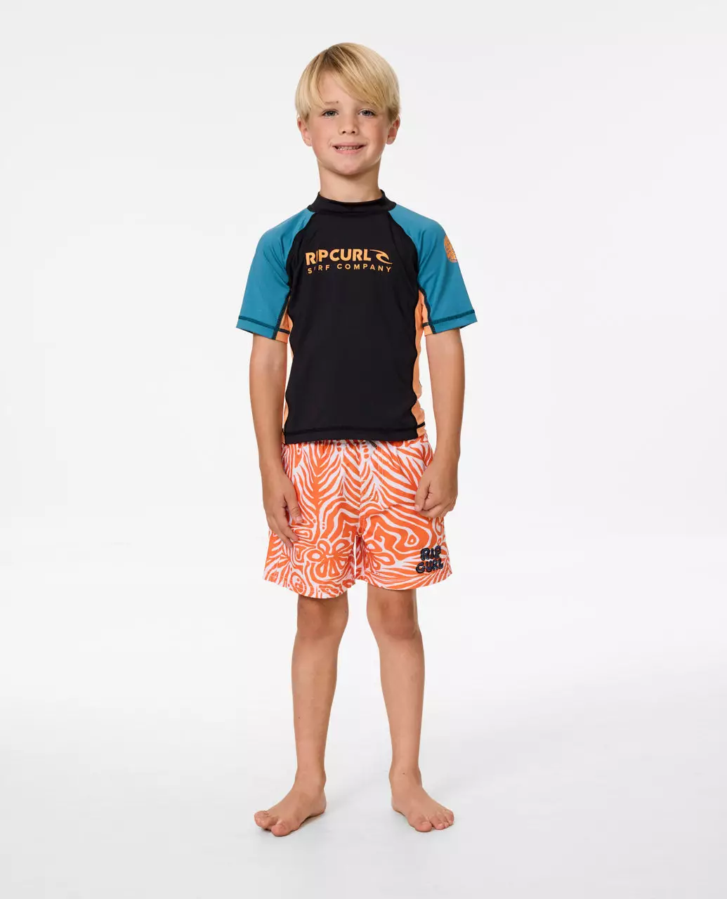 Rip Curl Kids Shock UPF Short Sleeve Rash Vest - Boys (1-8 years) - Storm Blue