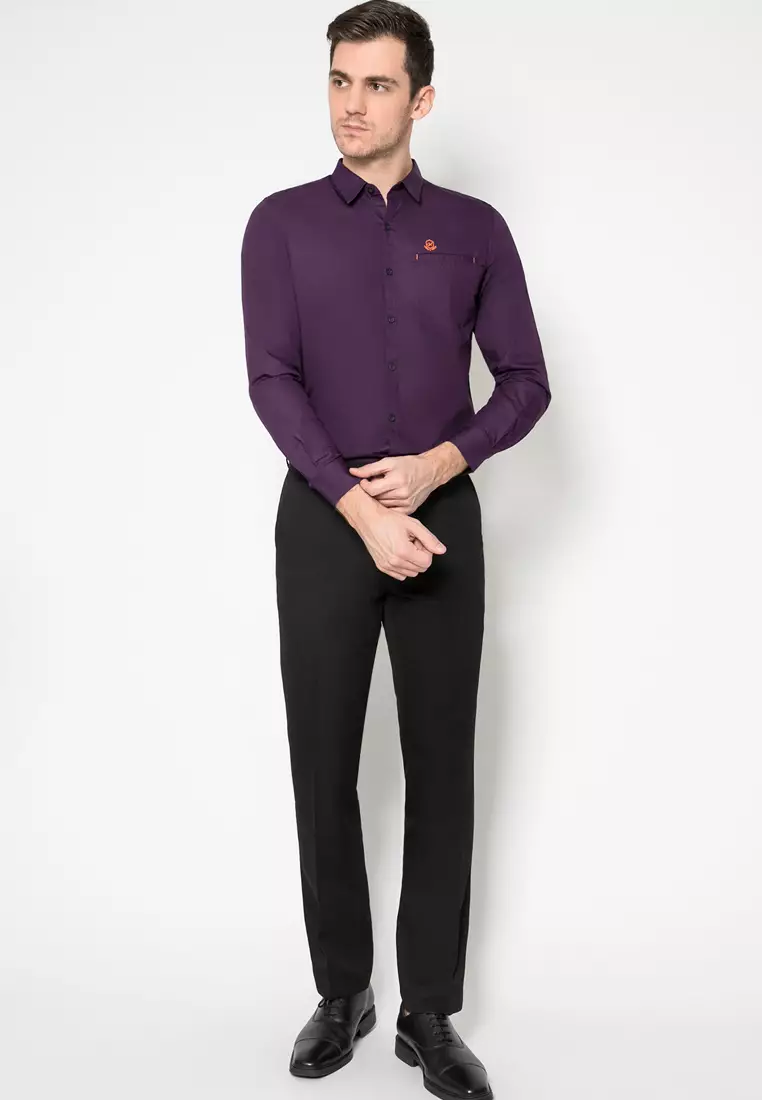 Johnwin - Kemeja Casual - Kemeja Pria - Kemeja Lengan Panjang Unggu