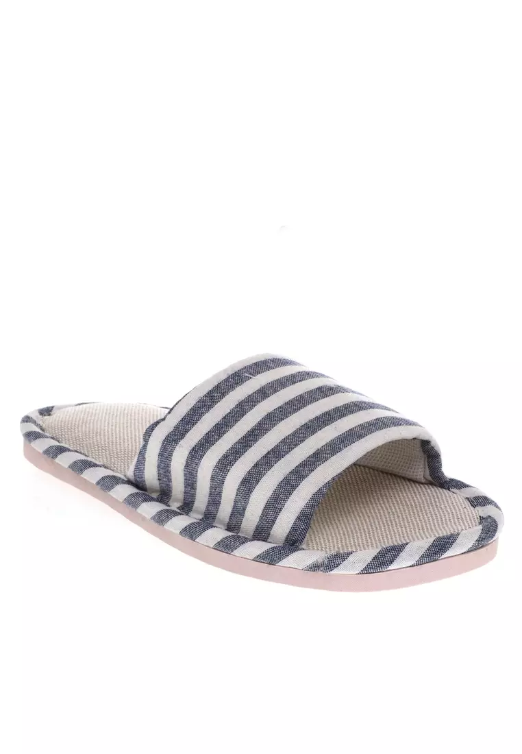 Asher Sandal Selop Wanita Comfy Kain Indoor Size 40/41 Material Linen ORIGINAL - Blue