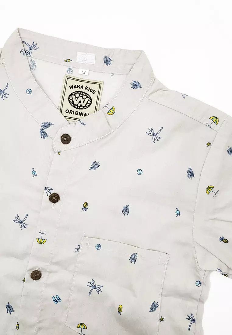 Wakakids Kemeja Anak Laki Laki Usia 6 Tahun Hingga 9 Tahun Atasan Baju Kerah Shanghai Mandarin Collar Shirt Pattern Summer 4332 Vensk