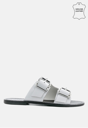 Rag & CO. white Leather Flat Sandal with Buckle Straps F88E4SHFF269F4GS_1