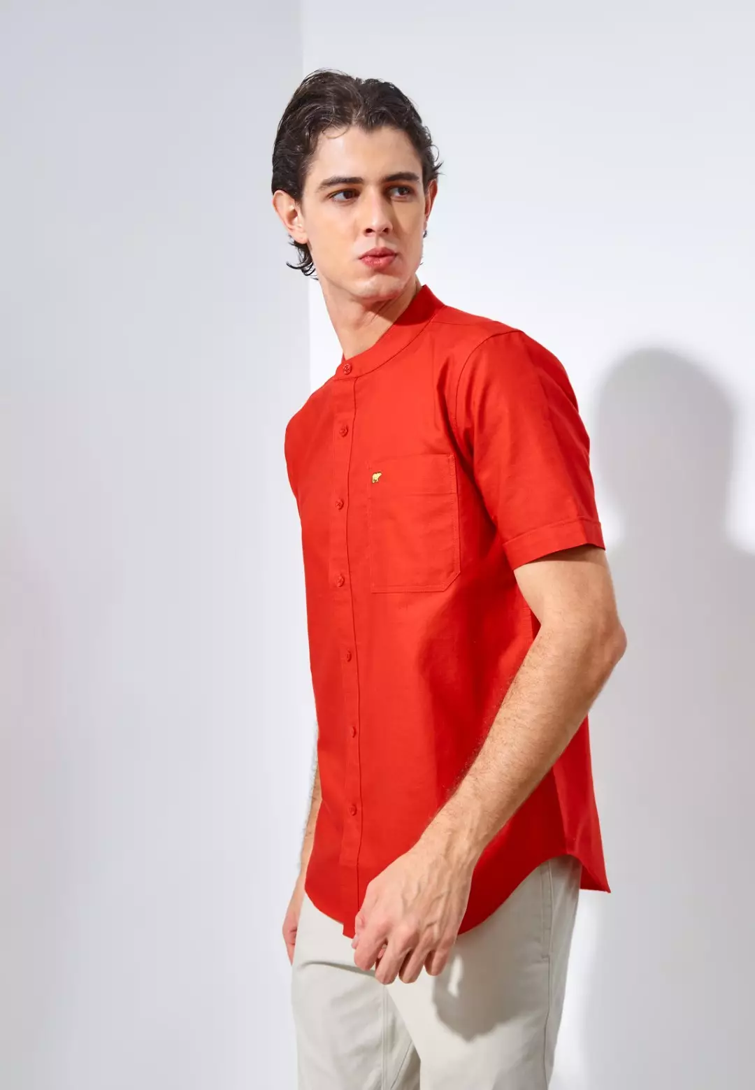 Jack Nicklaus Volga Kemeja Shanghai Pria Pendek Slim Fit Chili Red