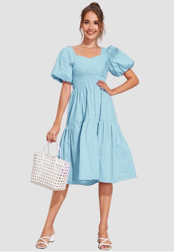 Buy Miss M Puff Sleeve Square Neckline Ruffle Hem Babydoll Smock Dress 2022 Online Zalora Philippines