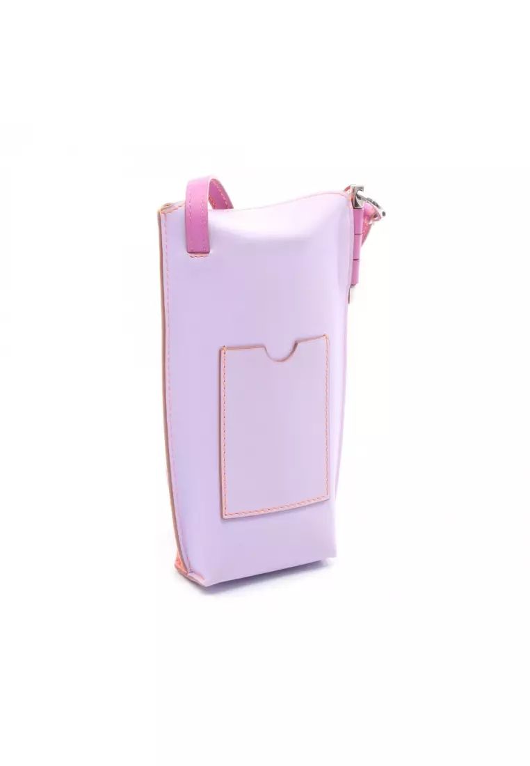 Pre-Loved LOEWE GATE POCKET gate pocket Shoulder bag leather coral orange Light purple