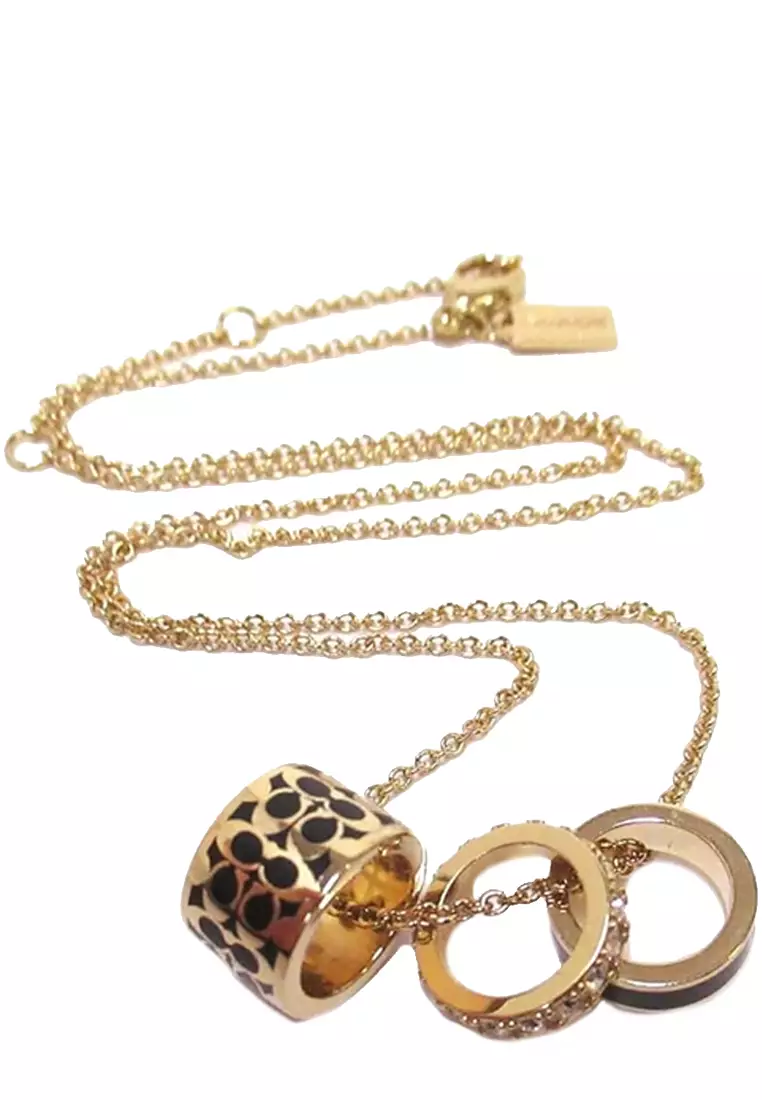 Coach Signature Enamel Necklace in Gold/ Black C9446