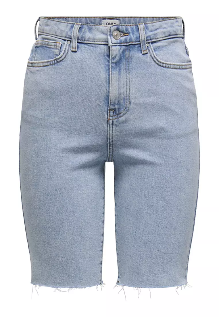 High Waist Long Denim Shorts