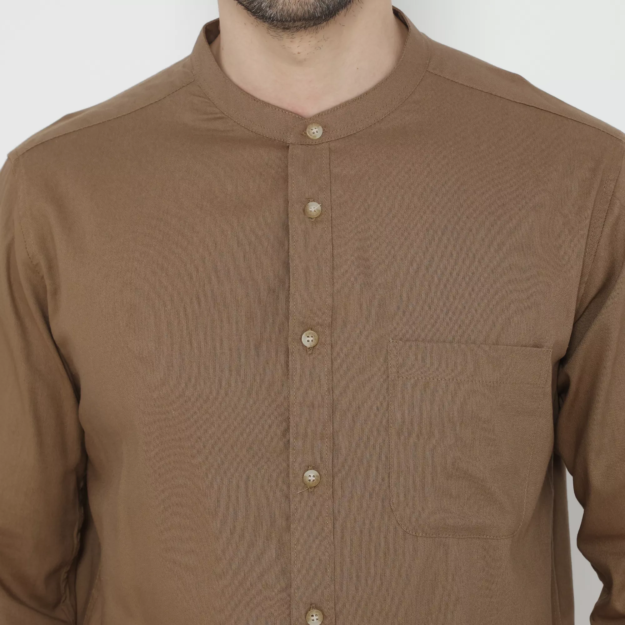 Platini Kemeja Pria Koko Shanghai Panjang Katun Oxford Brown Almond 22067