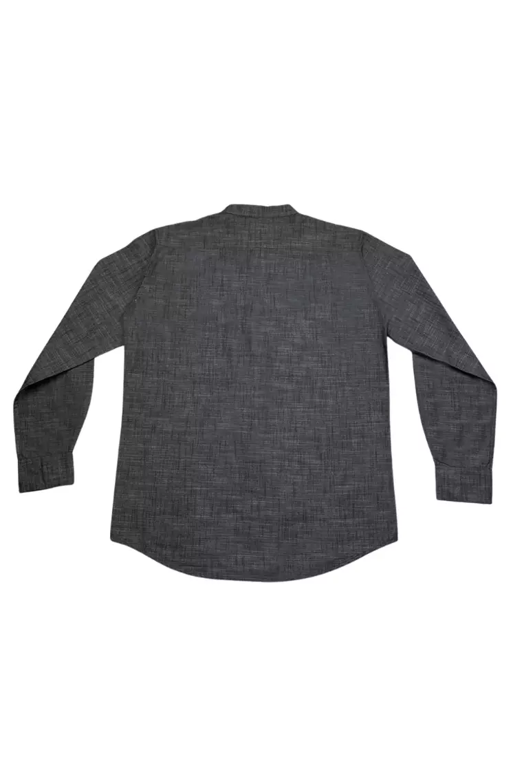 POLICE Kemeja Koko Bordir Cotton Slub Regular Fit Lengan Panjang Pria