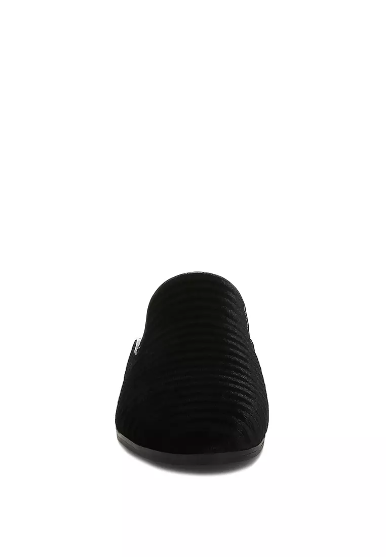 Velvet Textured Slip On Mules in Black