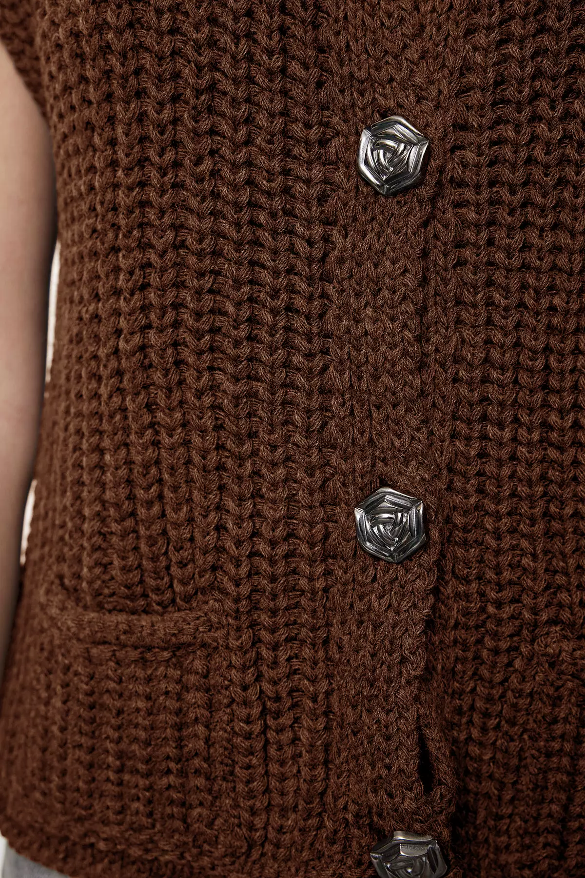 Brown Soft Textured Fitted Vest