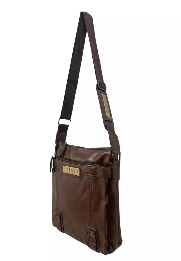 Roger Tas Selempang Messenger Crossbody Pria dengan Dompet Sling Bag Large Compartment Material Kulit Leather ORIGINAL - Coffee