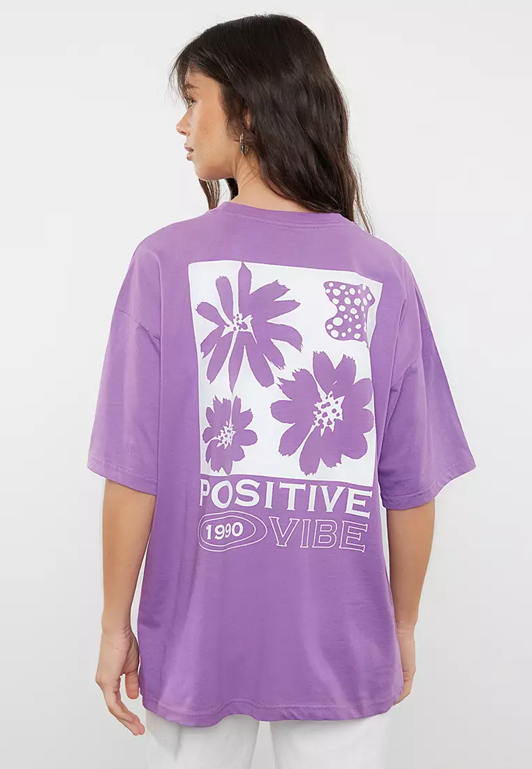 Back Printed Oversized/Wide Fit Crew Neck T-Shirt