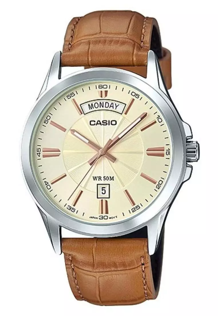 Jual Casio Casio Analog Jam Tangan Pria Strap Kulit Cokelat MTP1381L