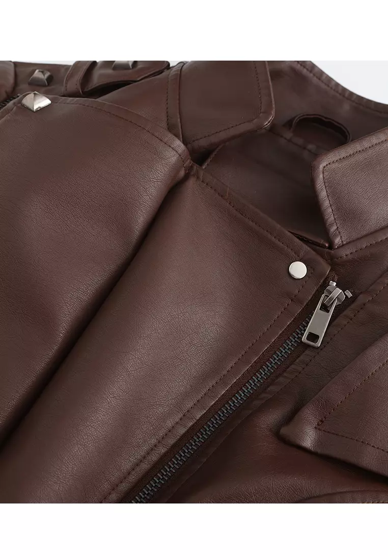Cropped Faux Leather Jacket AD-D25