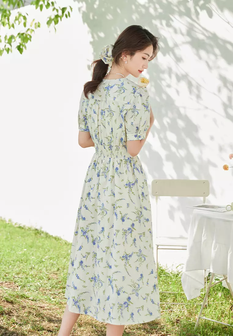 Summer Sping Vintage Floral V-Neck Midi Dress