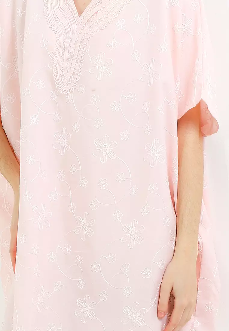 V Neck Lace Trimmed Emb Kaftan