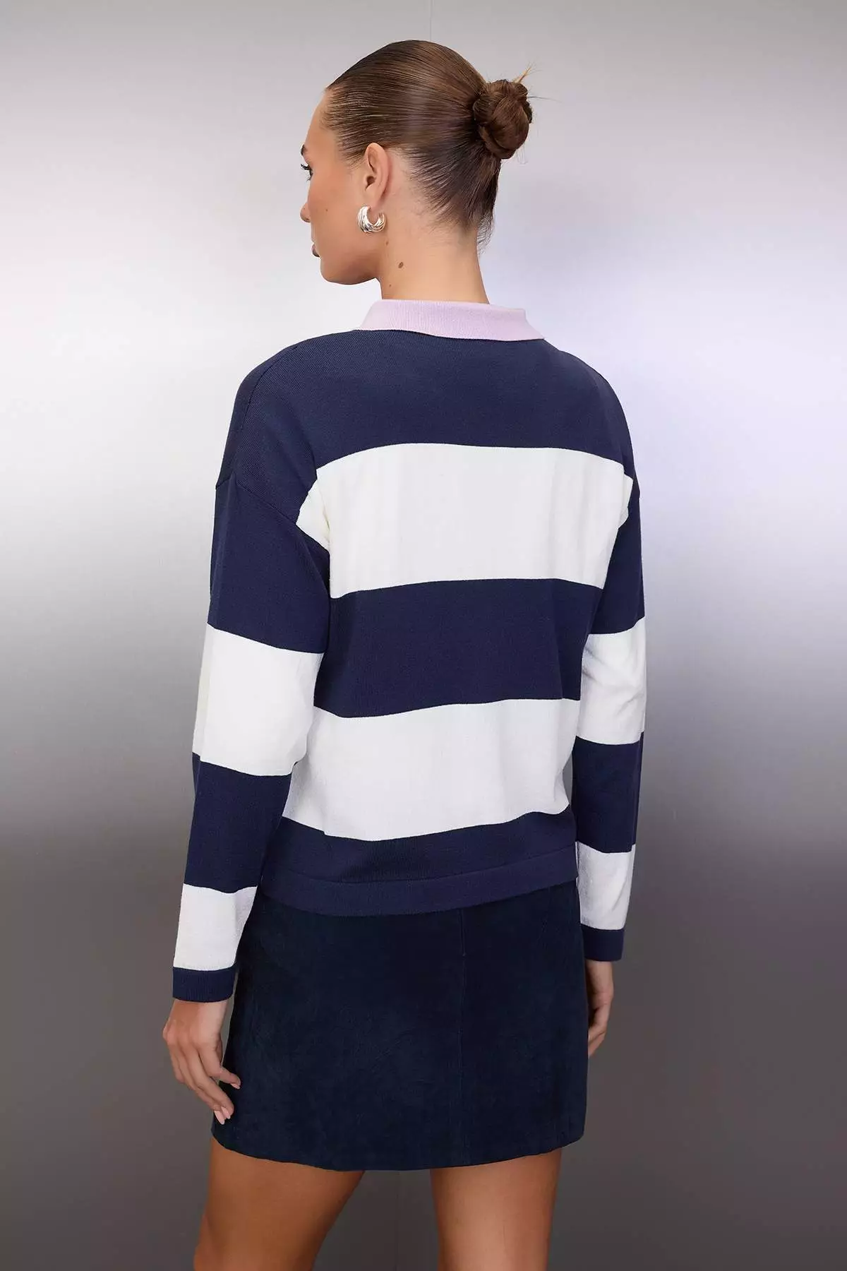 Wardrobe Essentials Lilac Premium Yarn/Special Yarn Wide Pattern Striped Knitwear Sweater Twoaw26Kz195