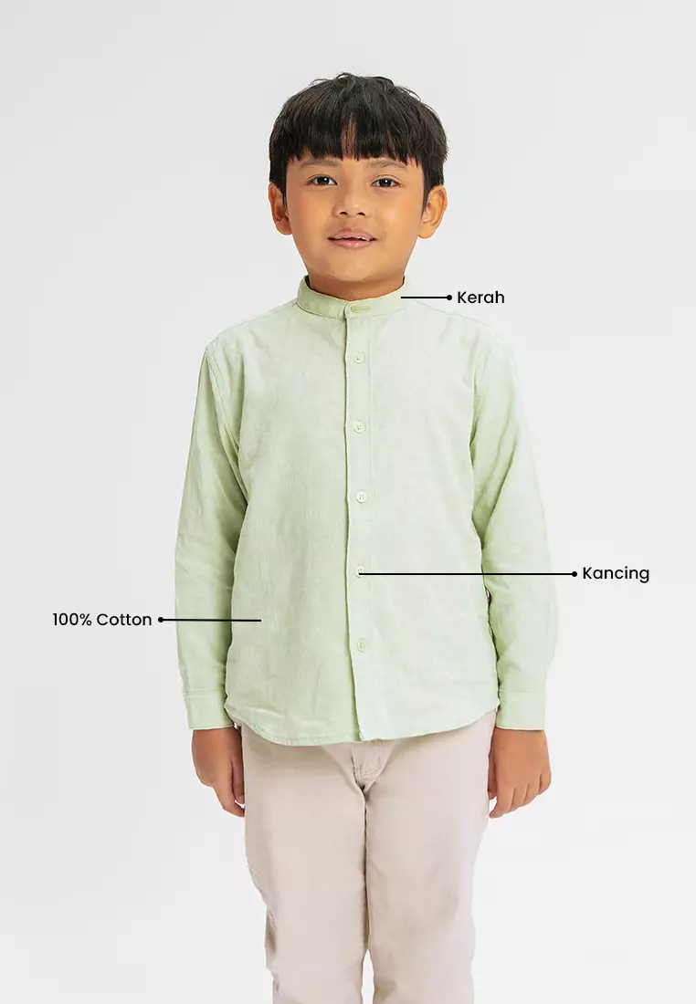 MANZONE - Aqara LS Junior - Kemeja Koko Shanghai Anak Lengan Panjang - Green Light
