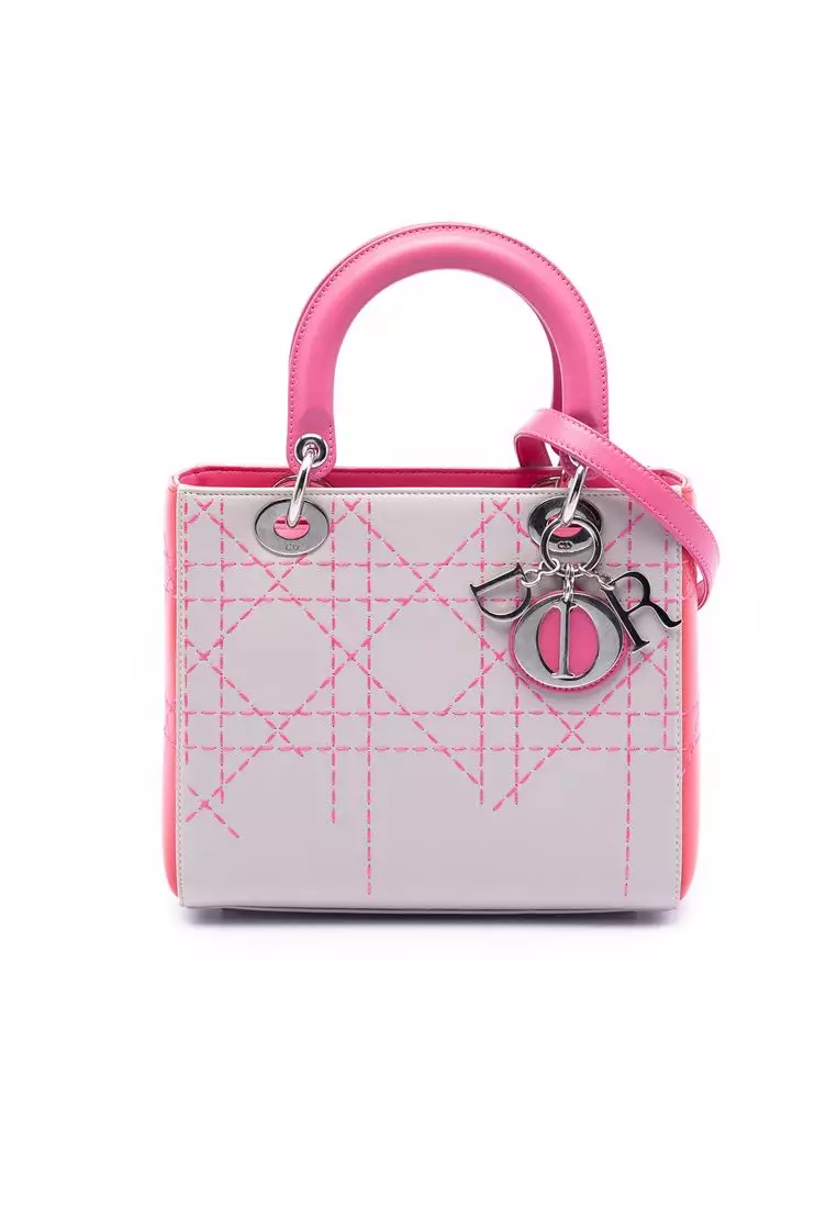 二手 Dior 中三色羊皮大藤格紋縫線 Lady Dior
