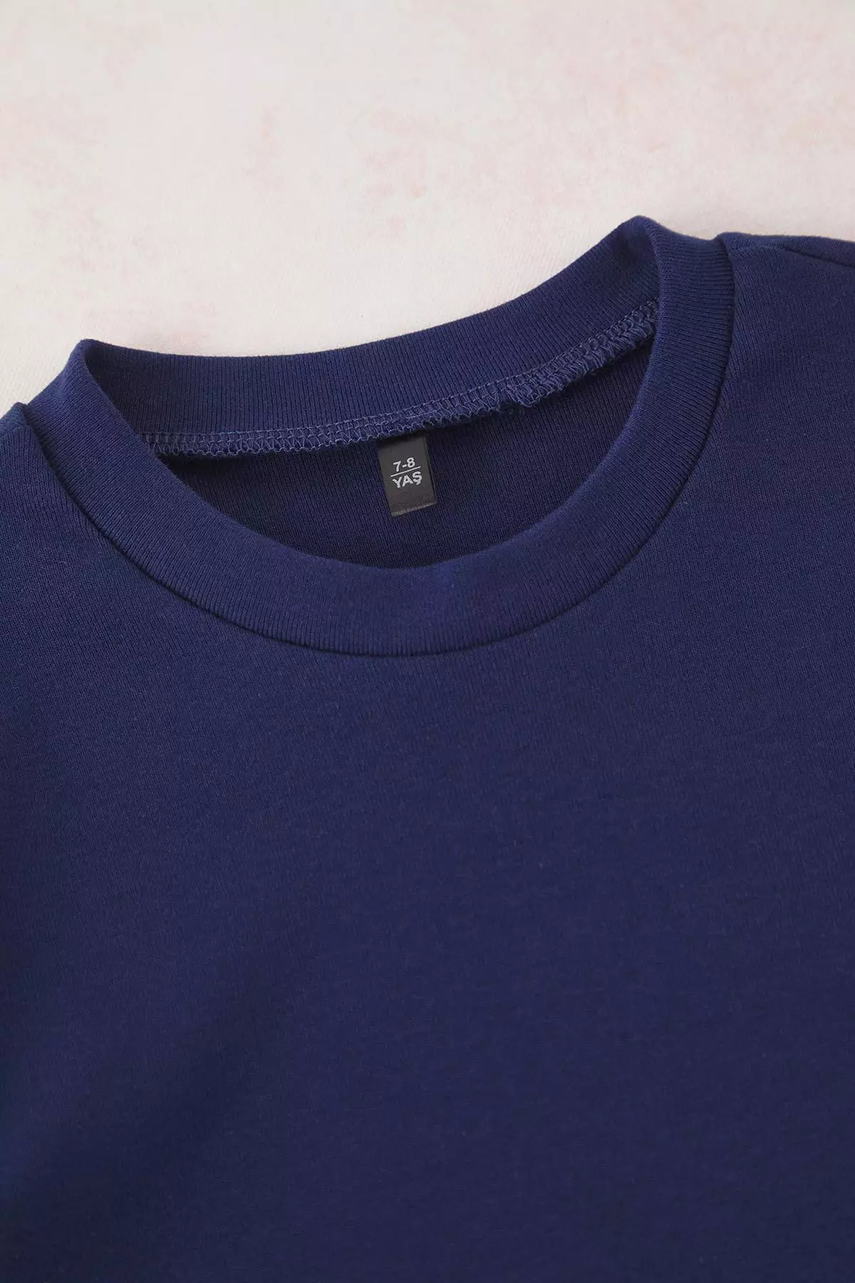 Navy Blue Girl 100% Cotton Basic Flare Leg Short Sleeve Flexible Knitted Bottom-Top Suit Tkdss25Au00136