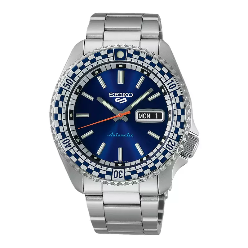 Jam Tangan Pria Seiko 5 Sports SRPK65K1 SKX Sports Style Petrol Blue Checker Flag St. Steel Strap Special Edition