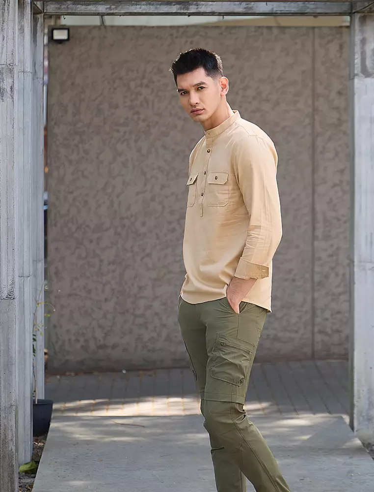 Kemeja koko Collarless shirt OXCON GHAISAN Cream