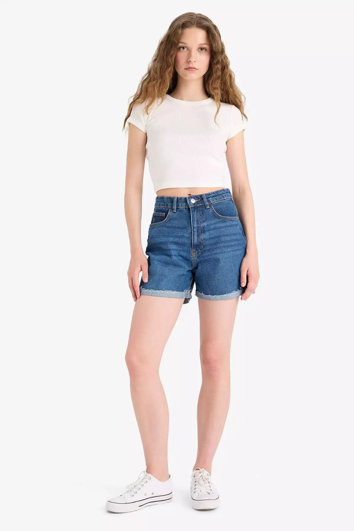 Mom Fit High Waist Folded Leg Fit Jean Shorts E0924Ax25Sm