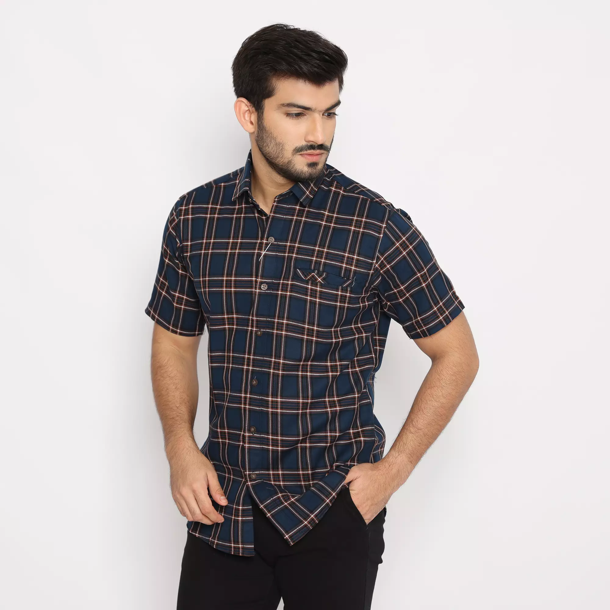 Simple Perfect Kemeja Pria Lengan Pendek Exclusive Premium Motif Kotak 2269 Navy