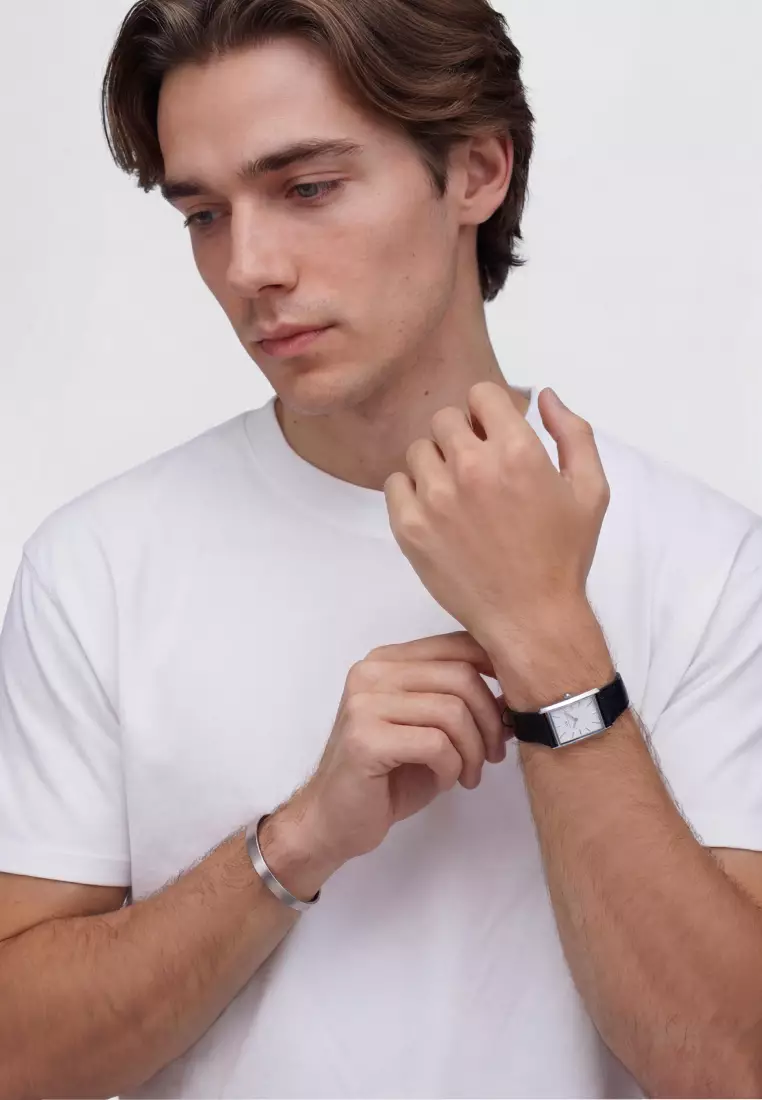 Bound 32x22mm Black Crocodile White Silver - Men Watch Stainless Steel Leather Strap watch DW Official Authentic Original Jam tangan pria DW jam tangan