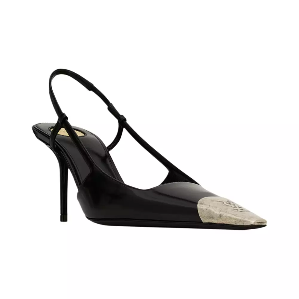 Jeanne Pumps In Glazed Leather Slingback Heels Black