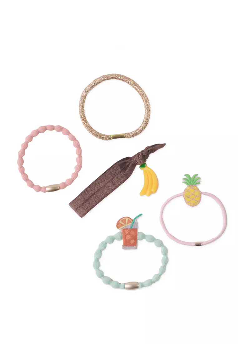 Girls Hair Ties Set With Embro Patch And Acrylic Fruit