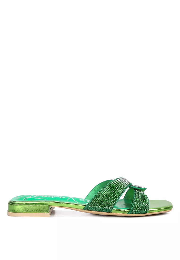 Discount on London Rag  shoes - SKU: Green Cross Strap Rhinestone Sandals