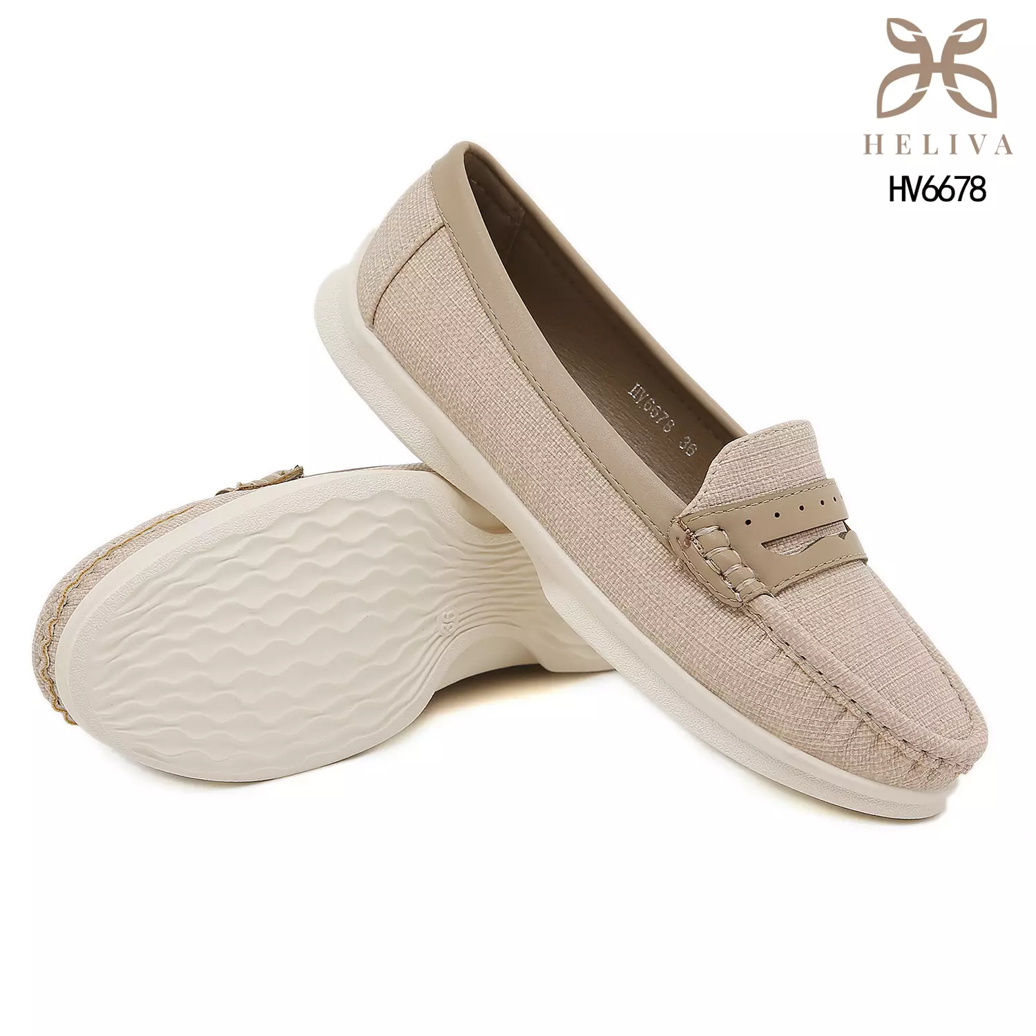 Heliva Esha Elegant Linen-Textured Loafers with 2cm Sole Casual Slip-On Comfort HV6678