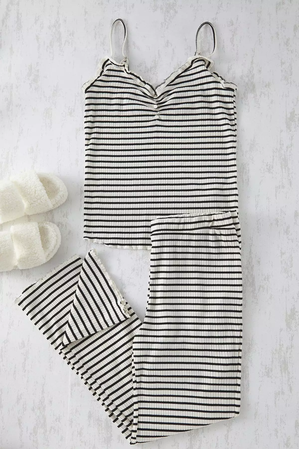 Stripes Camisole Pyjamas Set with Button Detail
