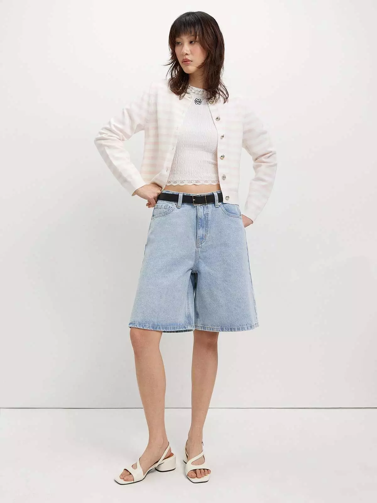 Stripe Knit Cardigan - Pink