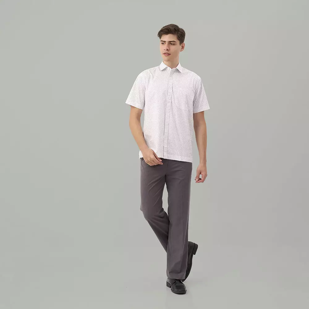 Kemeja Lengan Pendek Guy Laroche Wellin Printed - White Cotton Smart Casual