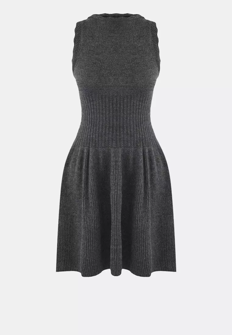 Limited Edition Anthracite Plain Short / Mini Knit Dress Twoaw26El00103
