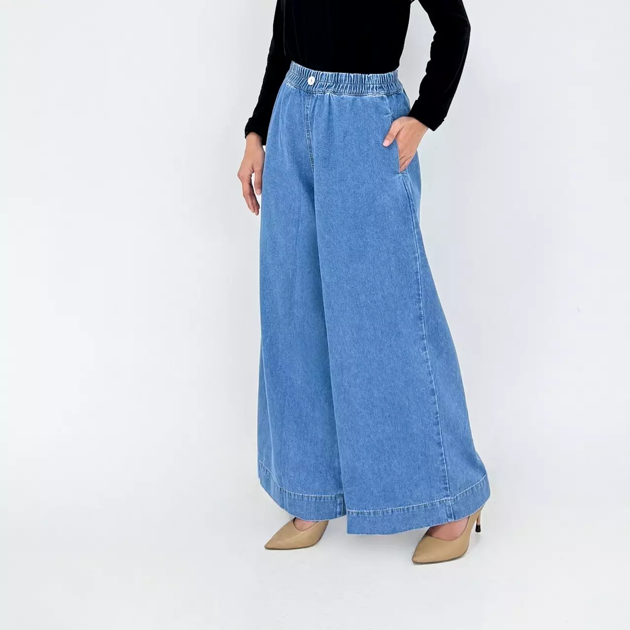 Lizzy Loose Denim Pants - Celana Jeans Wanita Panjang 102 cm BIRU MUDA