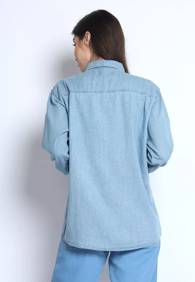 Kemeja Denim Wanita Skena L/S Krah Mandarin Saku Besar 282408