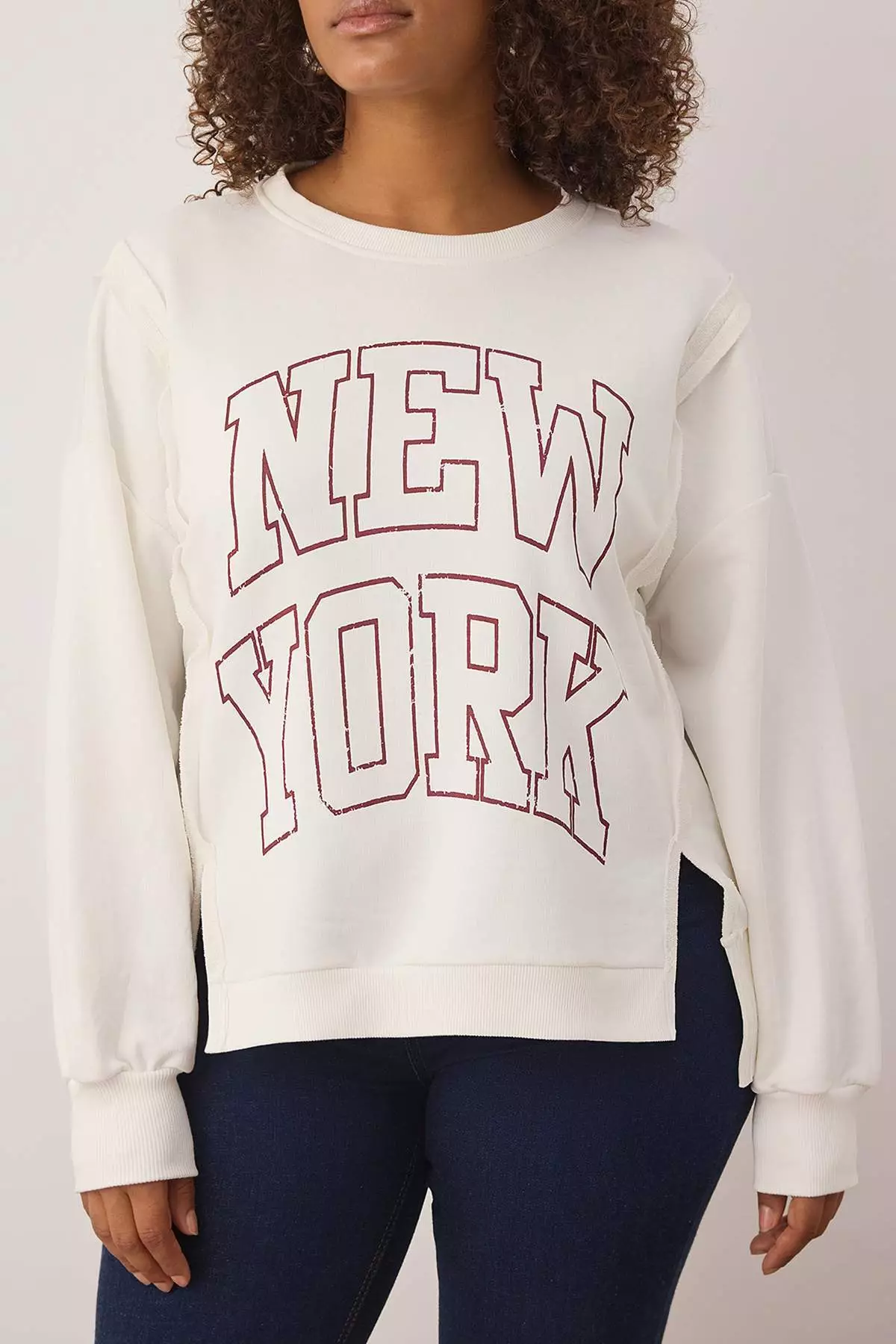 Ecru State Printed Oversize Fit Plus Size Sweatshirt Tbbaw26Ao00014