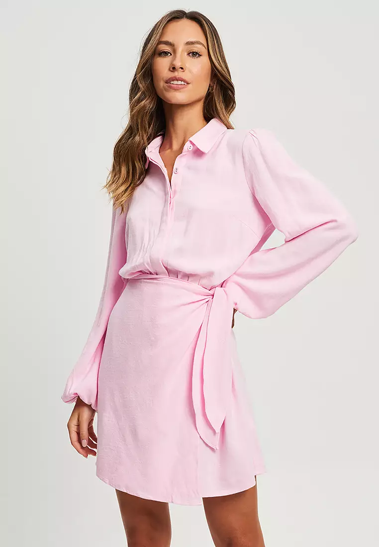 Hilaria Halterneck Ruched Mini Dress Pink – Style Delivers