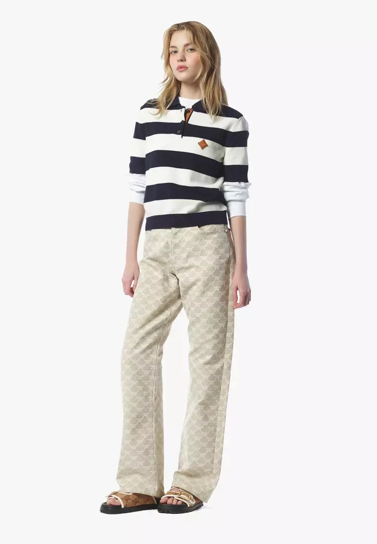 Stripe Knit Cropped Polo