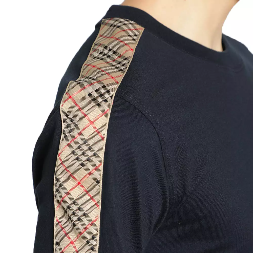 Check Trim Cotton T-Shirt Navy