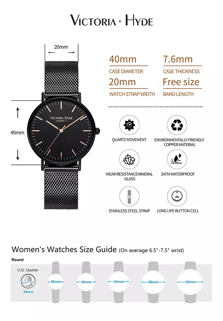 Men Watch 40mm Classic Model Black Stainless steel Mesh Strap Black Case Face-Black