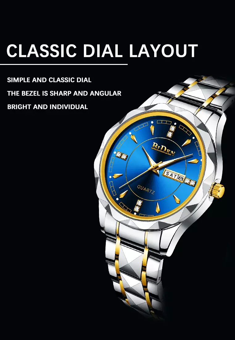 Jam Tangan Pria Anti Air Original Cowok Kalender Bercahaya Analog Luminous Stainless Steel Men Watch Biru