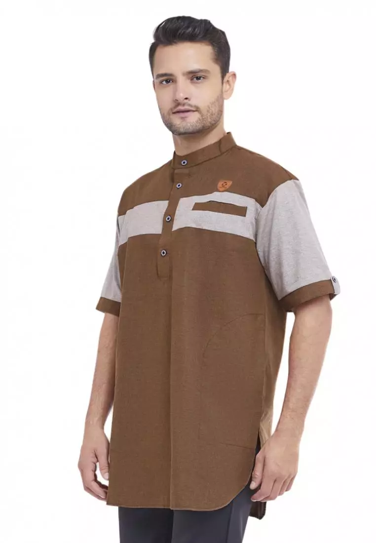 Zayidan Baju Koko Gamis Muslim Pria Nabeel - Coklat
