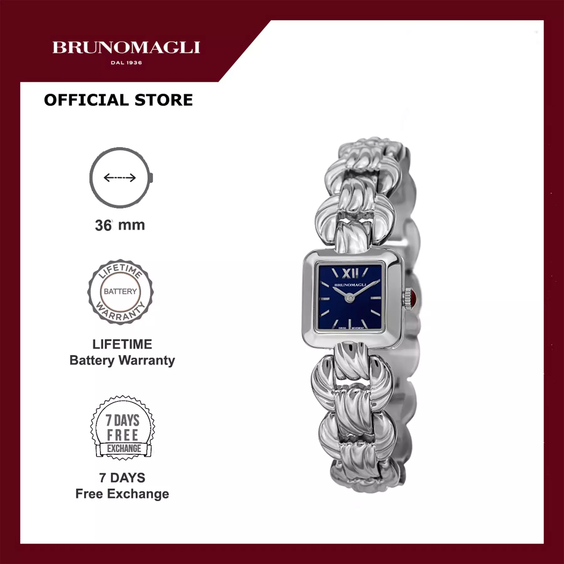 Jam Tangan Wanita Bruno Magli Mira Blue Dial Silver Bracelet 19.171181.STB